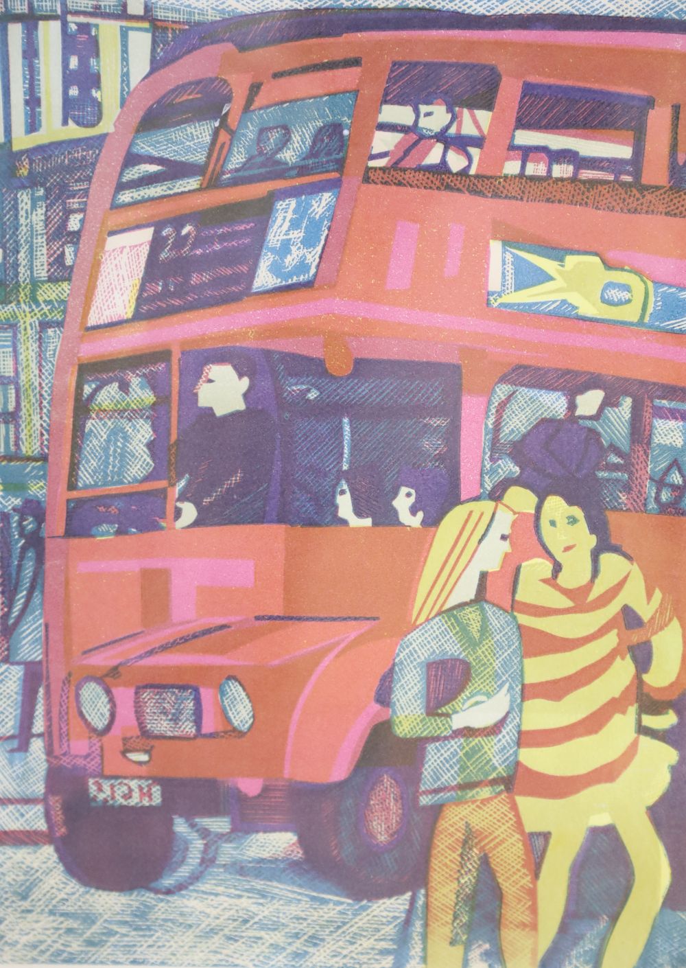 Rupert Shephard (1909-1992), linocut, The Bus, signed, numbered 56/60, 51 x 41cm